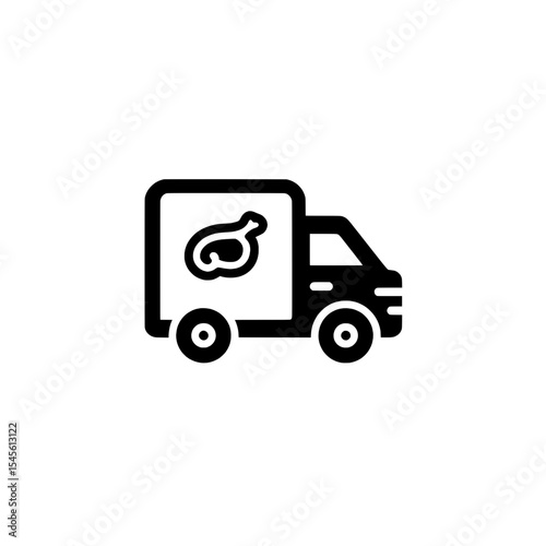 Black icon of a delivery truck with a chicken drumstick representing poultry meat transportation.
