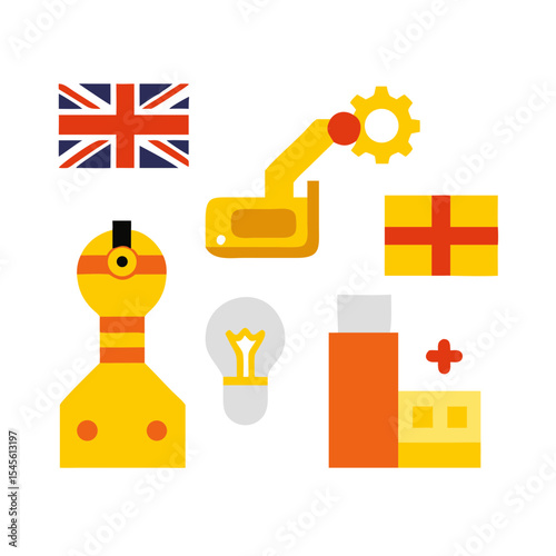 Smart Production Line Icons with UK Theme
