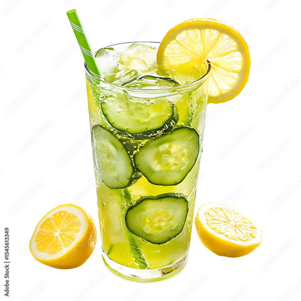 Fototapeta premium Refreshing Cucumber Lemonade with Ice and Slices