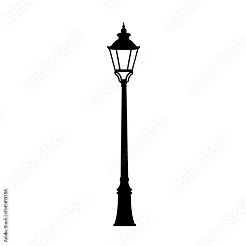 Black vector icon of a classic lamppost with top-mounted light, representing outdoor or park lighting.