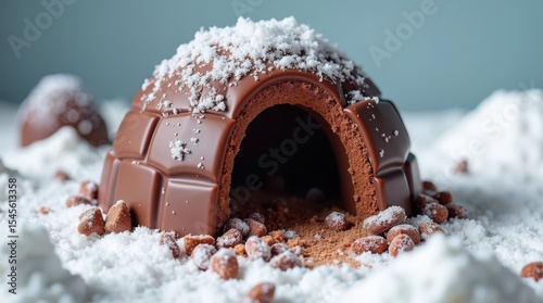 Creating a sweet chocolate igloo dessert kitchen food photography winter wonderland close-up culinary delight