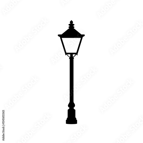 Tall narrow black silhouette icon of a vintage-style street lamp or outdoor post light.