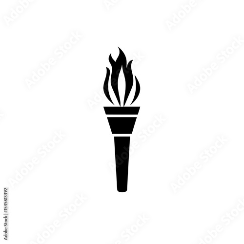 Classic black icon of a torch with flame, symbolizing victory, light, freedom, or ceremony.