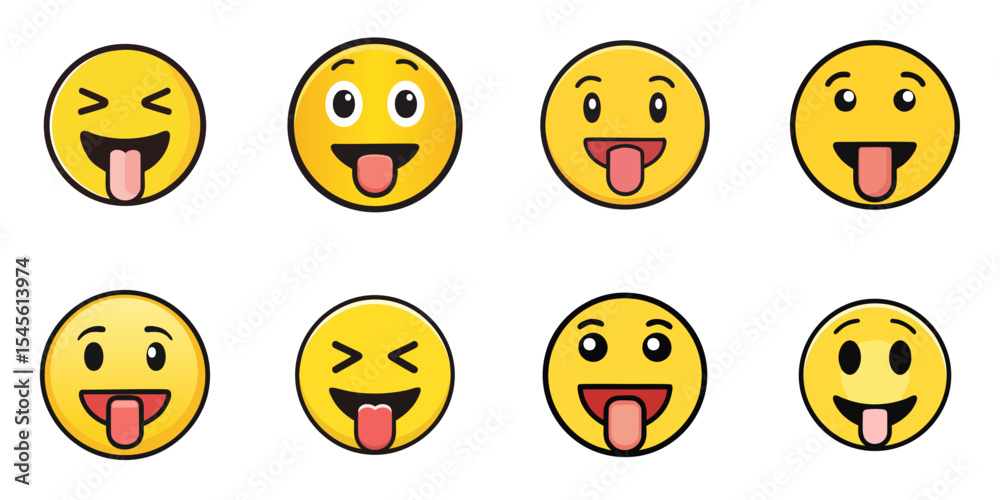 Fototapeta premium Multiple vector illustrations face with tongue, Emoji