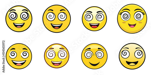 Multiple vector illustrations face with spiral eyes, Emoji


