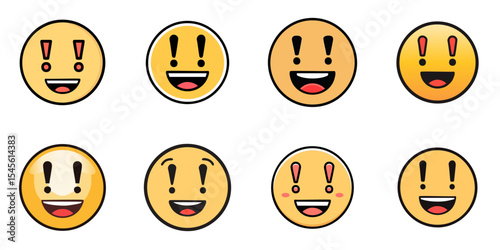 Multiple vector illustrations smiling face with exclamation-mark eyes, Emoji

