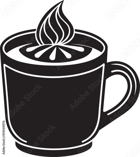 cup of hot coffee, hot cocoa mug silhouette vector icon black and white