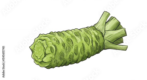Fresh wasabi root whole piece illustration