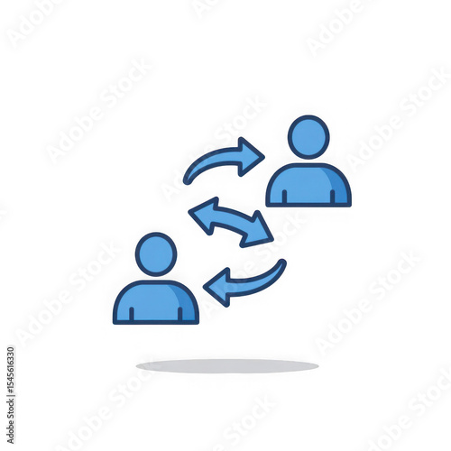 Blue icon depicting two figures with arrows indicating exchange between them on transparent background