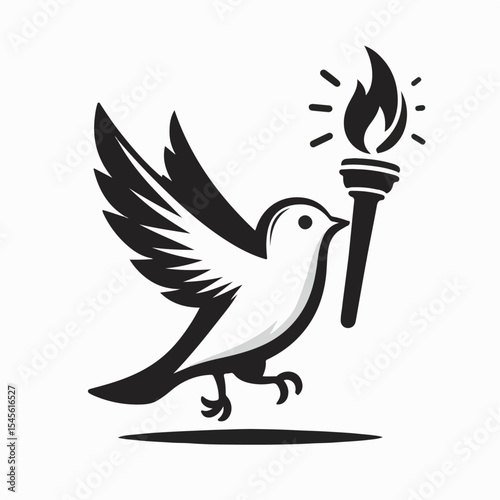 cartoon vector illustration of a bird carrying a torch