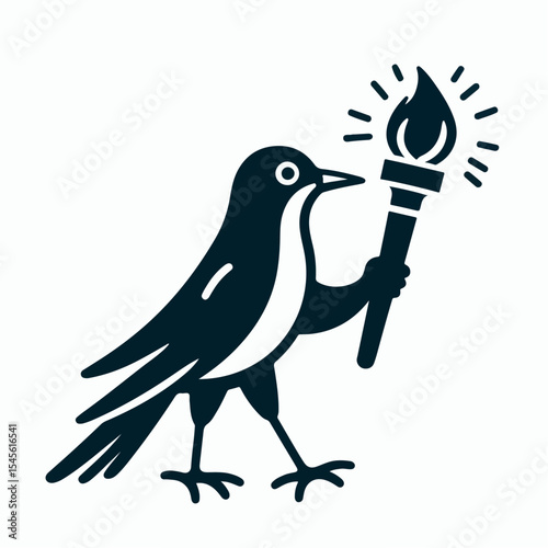 cartoon vector illustration of a bird carrying a torch