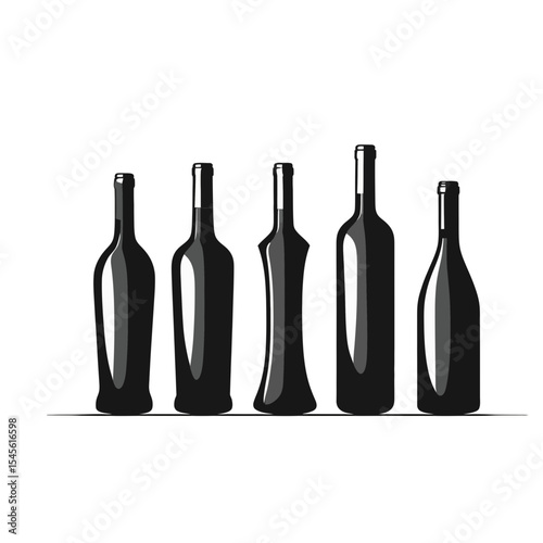 Illustration of five wine bottles aligned in a row art