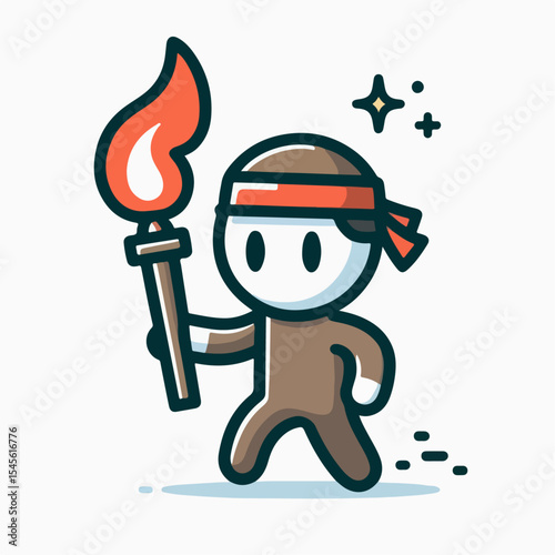 cartoon vector illustration of a person carrying a torch