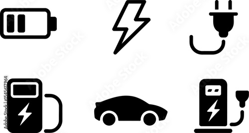 Electric vehicle charging station ev car battery power plug lightning bolt energy icon set vector 100 editable stock vector illustration