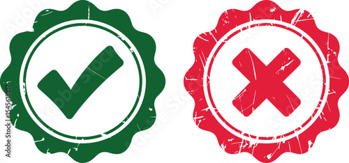 Check mark and cross vector illustration for right and wrong approval yes or no in green and red color editable stock vector illustration