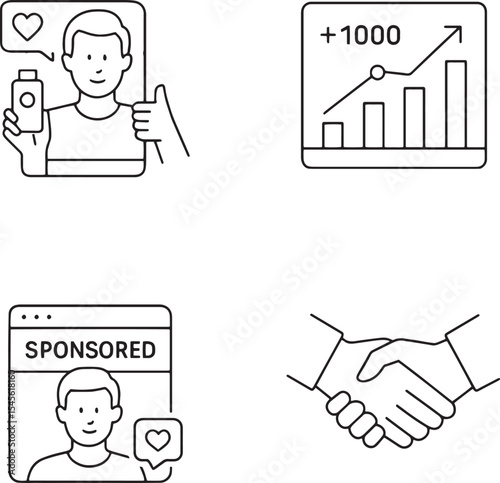 Set of Influencer Marketing management icons