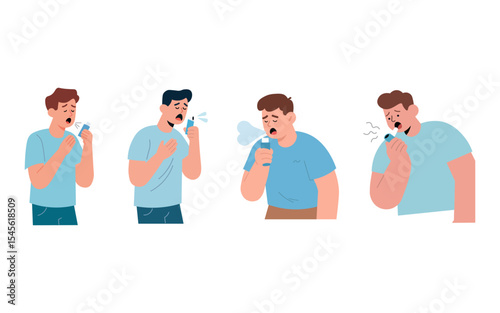 Illustration of People Using Inhalers for Respiratory Distress