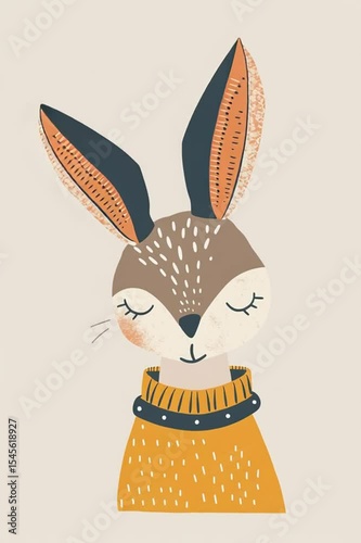 Cute bunny wearing a sweater with different facial expressions
