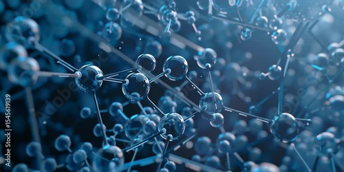 Complex molecules structure rotating slowly in dark blue environment