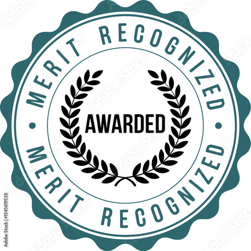Award badge vector graphic for recognition and merit with laurel wreath design and seal vintage style editable stock vector illustration
