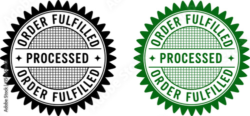 Order fulfilled processed stamp vector image for e commerce business and online shopping success editable stock vector illustration