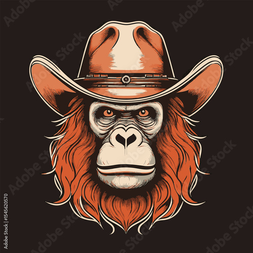 Simple Illustration Orangutan with Cowboy Hat 67108