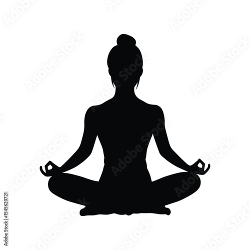 Silhouette of a woman meditating in the Lotus Pose (Padmasana) with hands in Gyan Mudra.