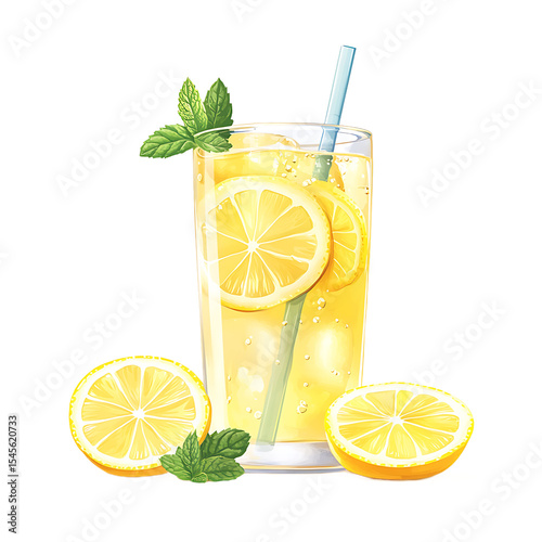 Refreshing Lemonade with Slices of Lemon and Mint Leaves