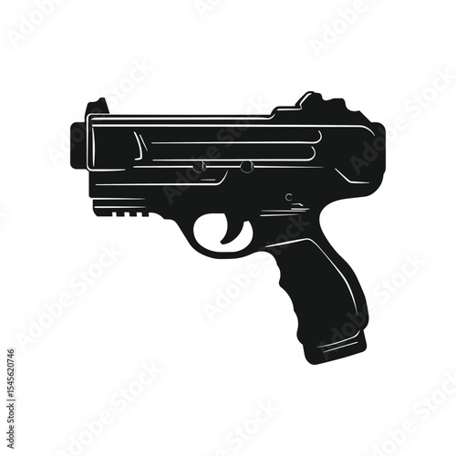 Black and white silhouette icon of a compact modern handgun.