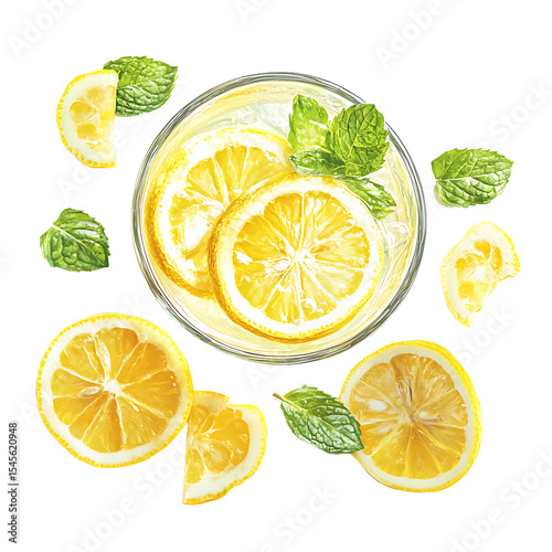Refreshing Lemon Mint Drink with Sliced Lemons and Fresh Mint Leaves
