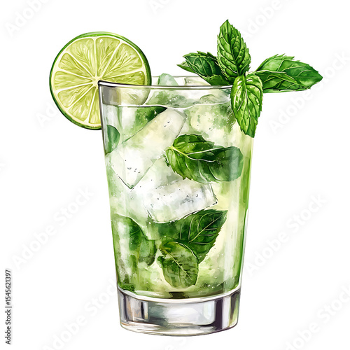 Refreshing Mojito Cocktail with Lime and Mint Leaves
