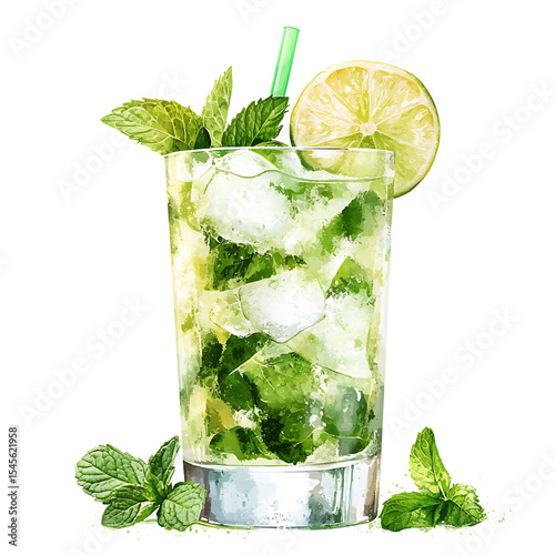 Refreshing Mojito Cocktail with Mint Leaves and Lime Garnish