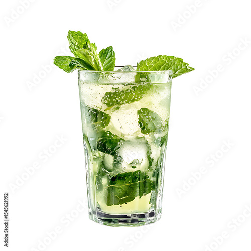 Refreshing Mojito Cocktail with Mint Leaves and Ice in a Glass