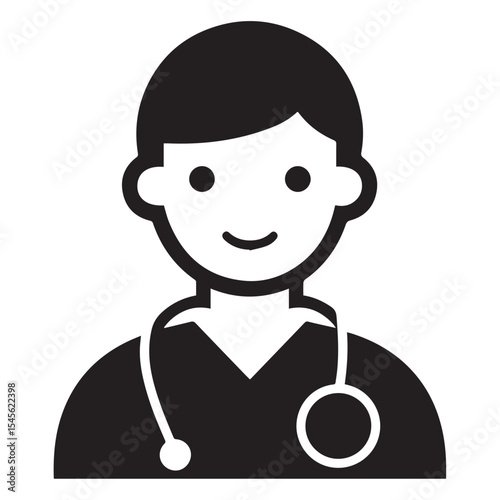 Smiling male doctor icon black and white illustration