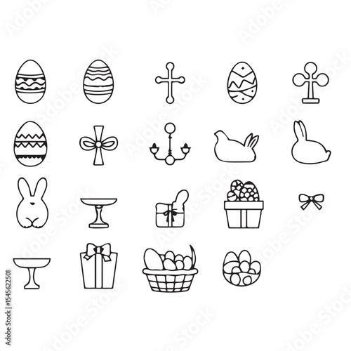 Easter icons collection black and white line art