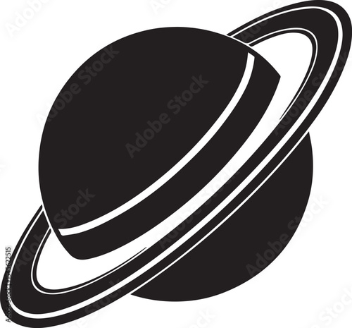 planet saturn illustration vector, planet saturn with planetary ring silhouette vector black and white