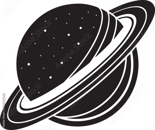 planet saturn illustration vector, planet saturn with planetary ring silhouette vector black and white