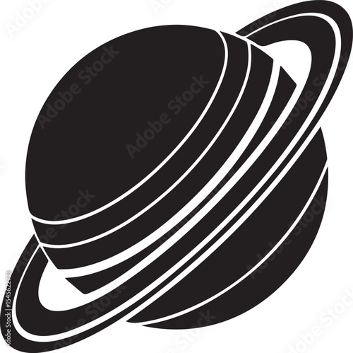 planet saturn illustration vector, planet saturn with planetary ring silhouette vector black and white