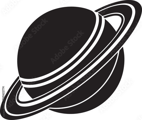 planet saturn illustration vector, planet saturn with planetary ring silhouette vector black and white