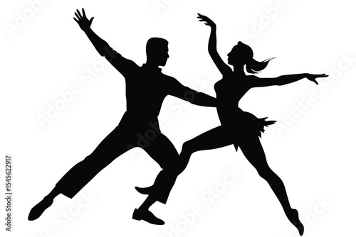 Silhouette couple freestyle dance poses vector illustration