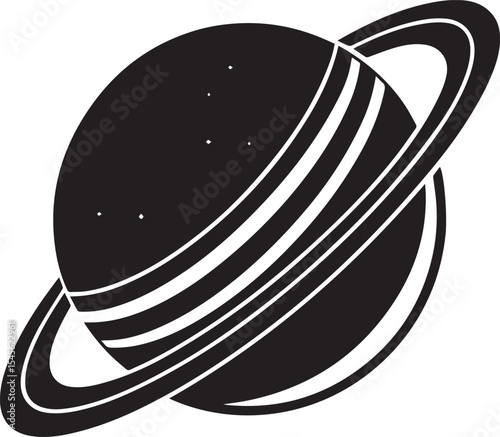 planet saturn illustration vector, planet saturn with planetary ring silhouette vector black and white