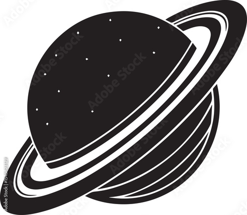 planet saturn illustration vector, planet saturn with planetary ring silhouette vector black and white