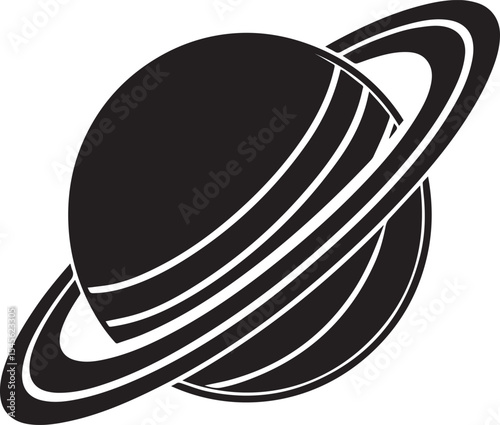 planet saturn illustration vector, planet saturn with planetary ring silhouette vector black and white