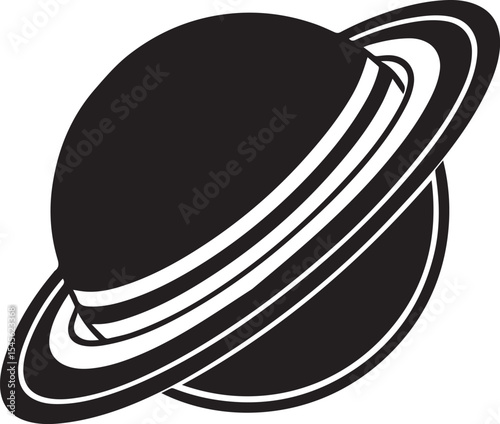 planet saturn illustration vector, planet saturn with planetary ring silhouette vector black and white