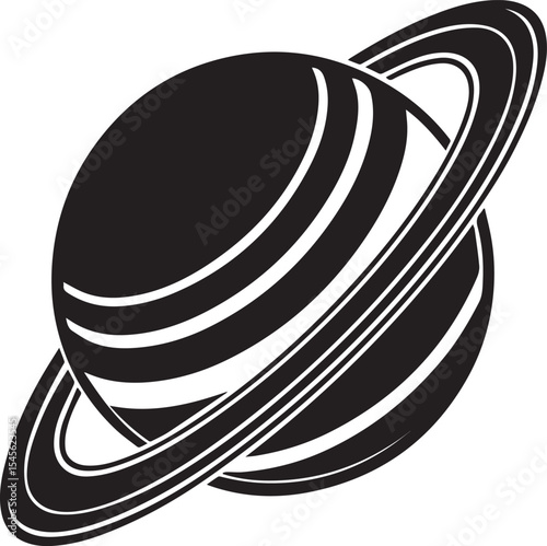 planet saturn illustration vector, planet saturn with planetary ring silhouette vector black and white