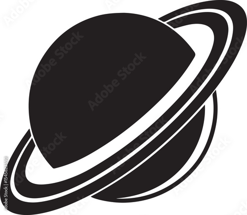 planet saturn illustration vector, planet saturn with planetary ring silhouette vector black and white