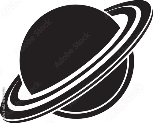 planet saturn illustration vector, planet saturn with planetary ring silhouette vector black and white