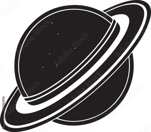 planet saturn illustration vector, planet saturn with planetary ring silhouette vector black and white