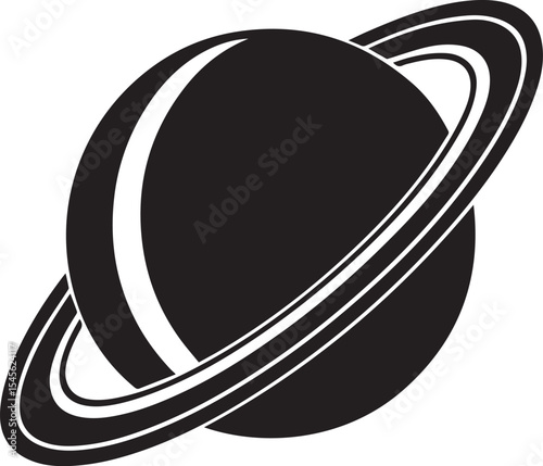planet saturn illustration vector, planet saturn with planetary ring silhouette vector black and white
