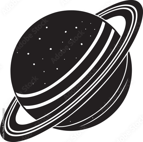 planet saturn illustration vector, planet saturn with planetary ring silhouette vector black and white